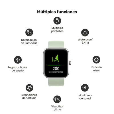 Pack Smartwatch Live 206 mini 40mm Green + Audifono RM12