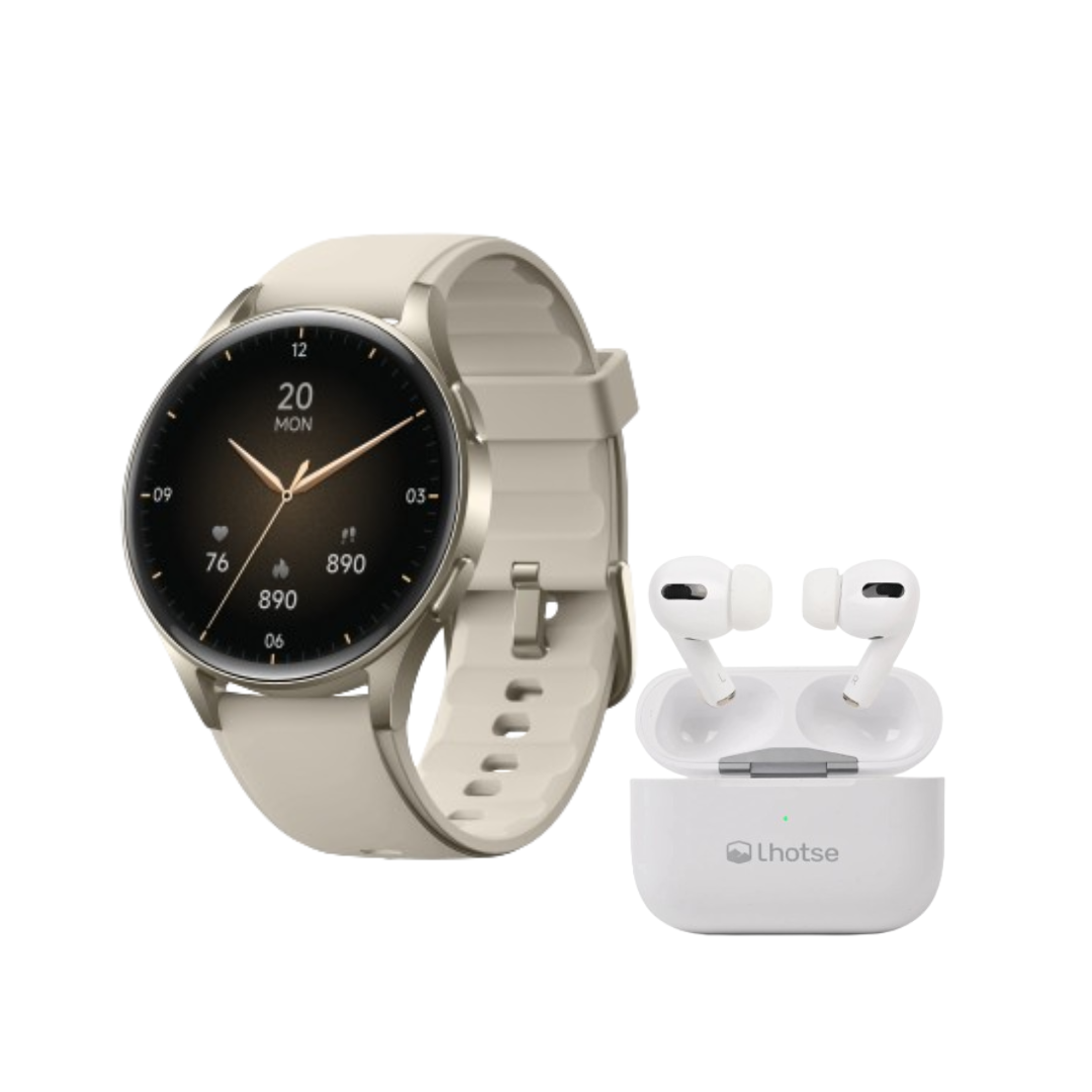 Pack Smartwatch Lhotse Vibe 05 Cream + Audífonos Blanco