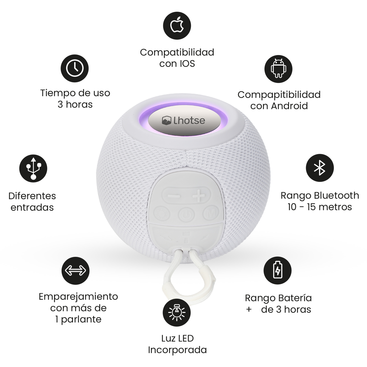 Parlante Portátil Bluetooth Lhotse Bounce White