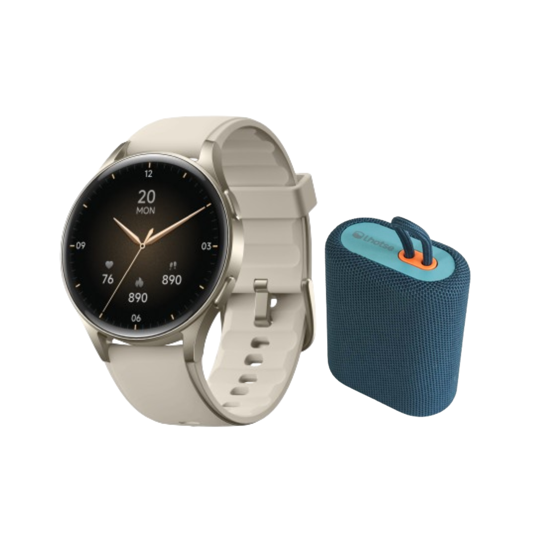 Pack Smartwatch Lhotse Vibe 05 Cream + Parlante Azul