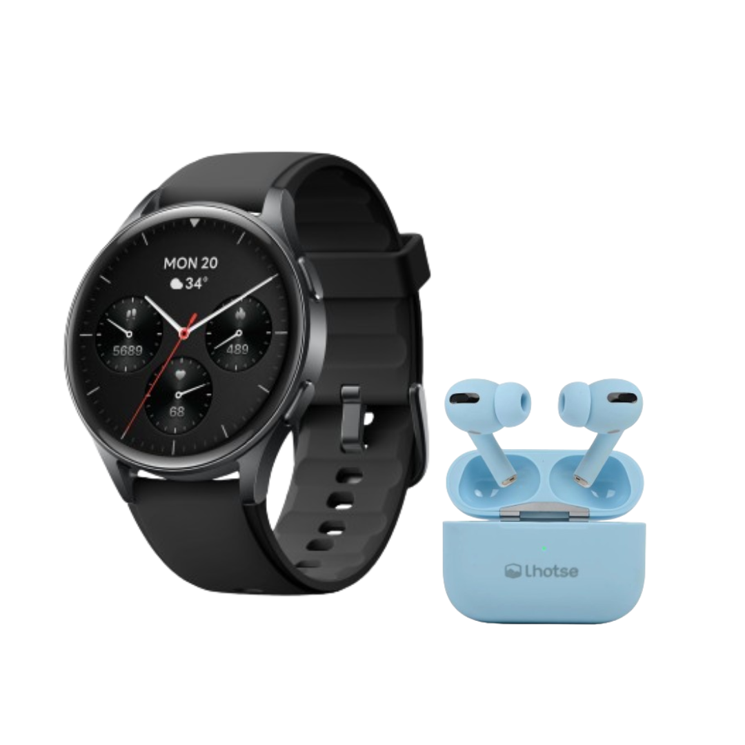 Pack Smartwatch Lhotse Vibe 05 Black + Audífonos Celeste