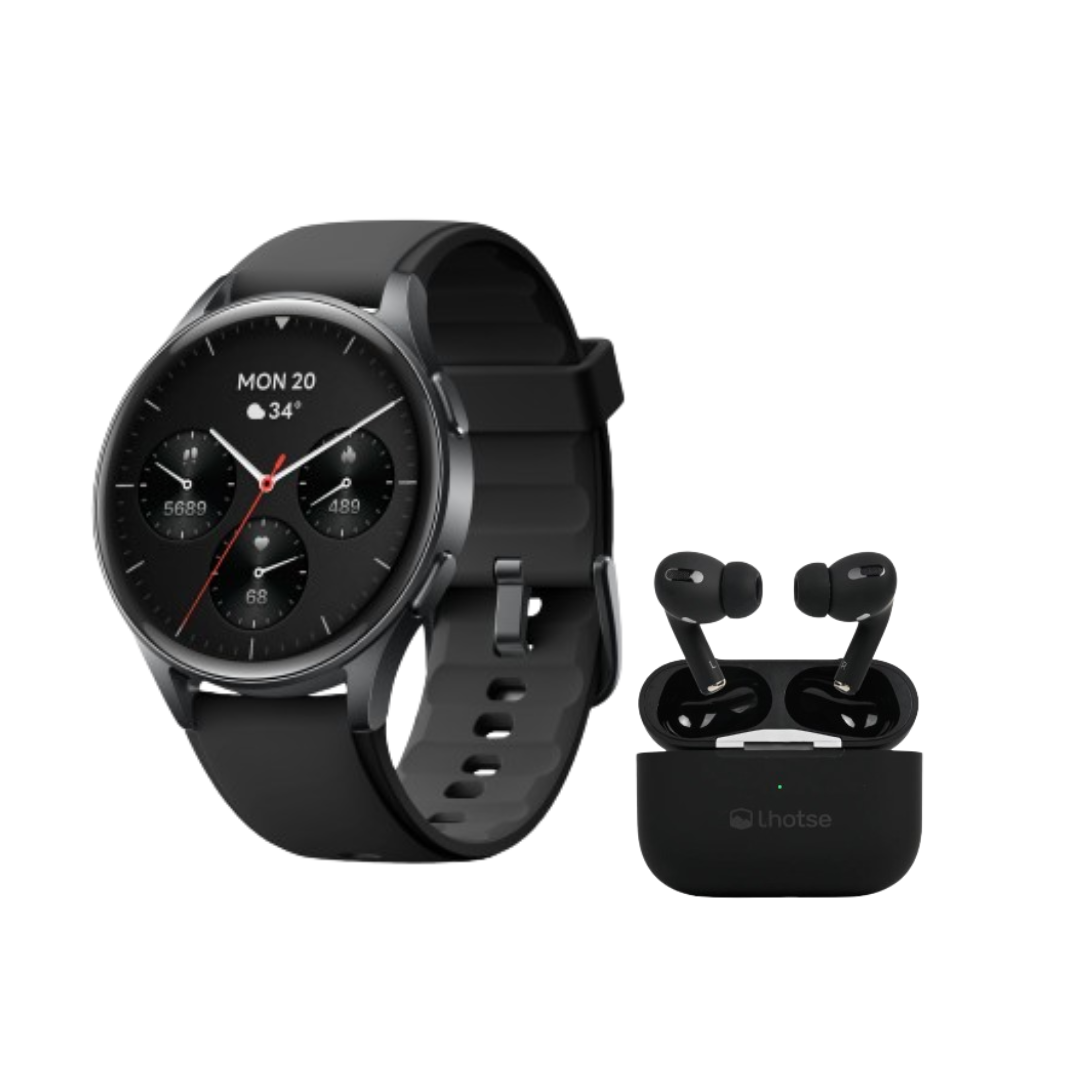 Pack Smartwatch Lhotse Vibe 05 Black + Audífonos Negro