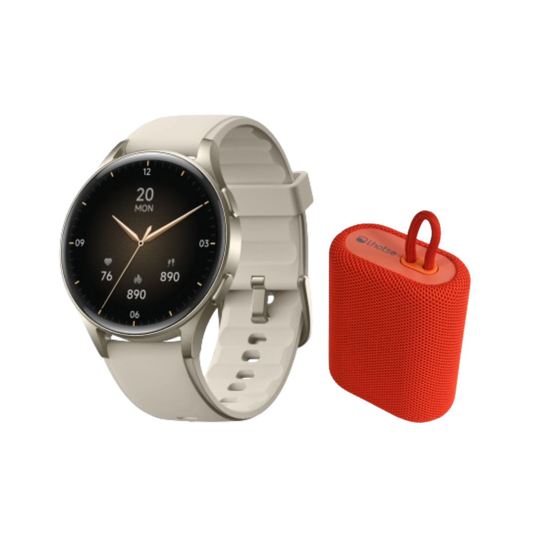 Pack Smartwatch Lhotse Vibe 05 Cream + Parlante Rojo