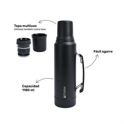 Termo Liquido Classic 1,3 lts + Mate Bombilla Lhotse Black