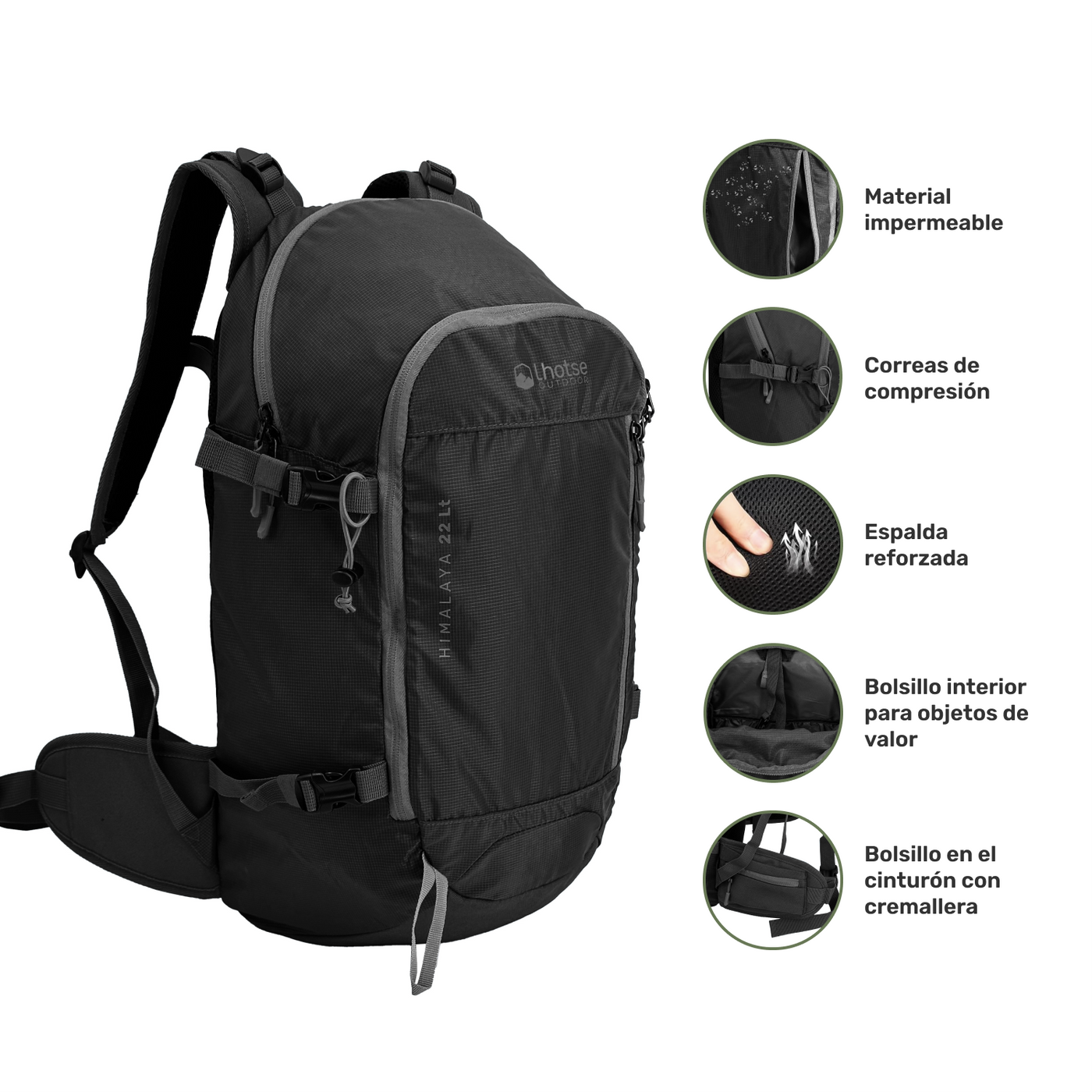 Mochila Deportiva Outdoor Trekking Himalaya 22L Lhotse Black