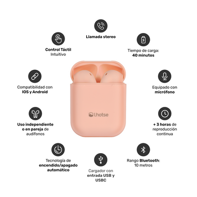 Audífonos Lhotse Bluetooth Inalámbrico Rm12 Rosado