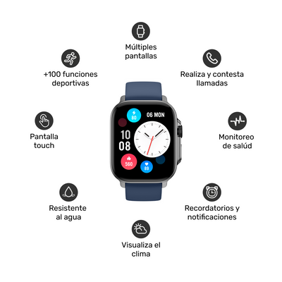 Pack Smartwatch Connect S03 Blue + Audífono RM7 Blanco