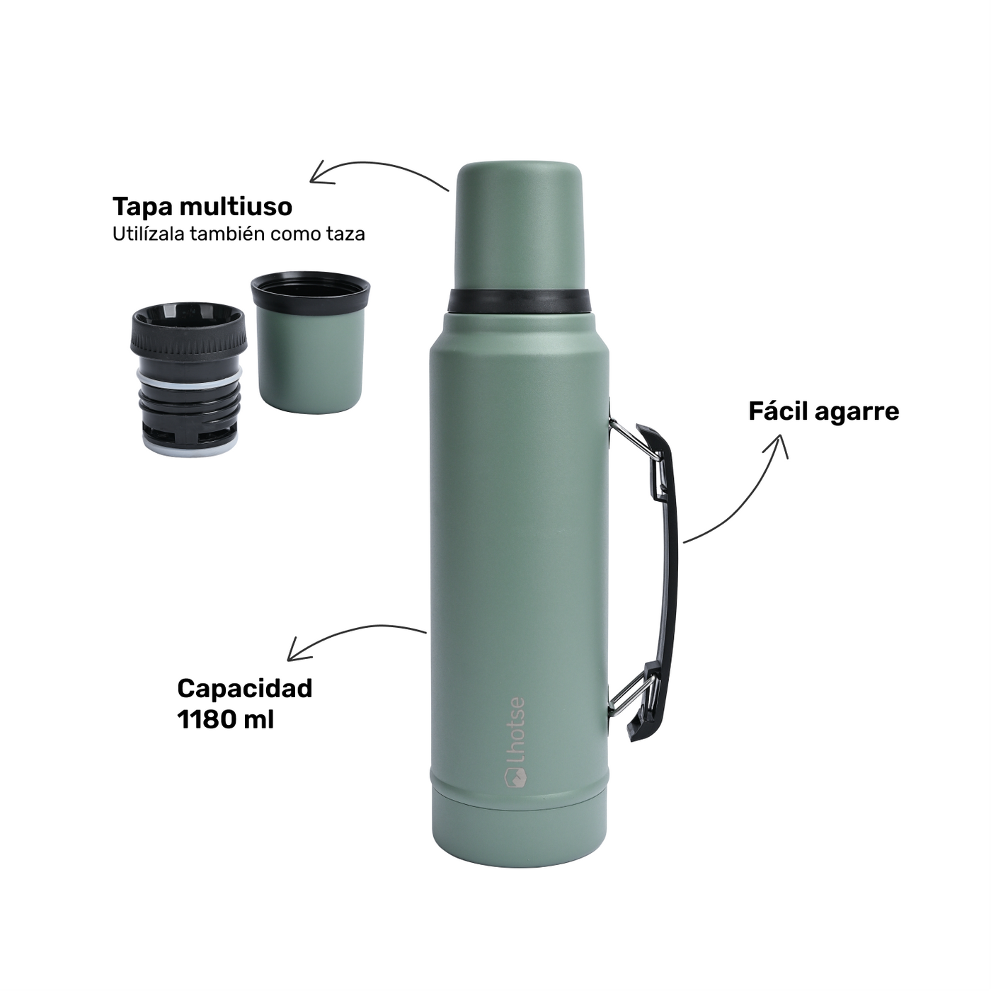 Termo Liquido Classic 1,3 lts + Mate Bombilla Lhotse Green