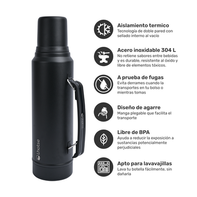 Termo Liquido Classic 1,3 lts + Mate Bombilla Lhotse Black