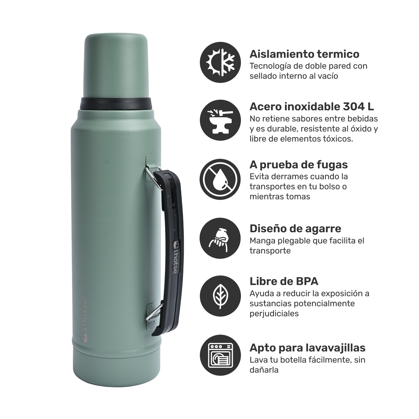 Termo Liquido Classic 1,3 lts + Mate Bombilla Lhotse Green