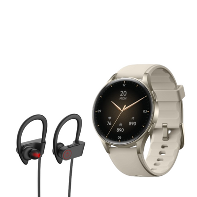 Pack Smartwatch Lhotse Vibe 05 Cream + Audífonos Deportivo