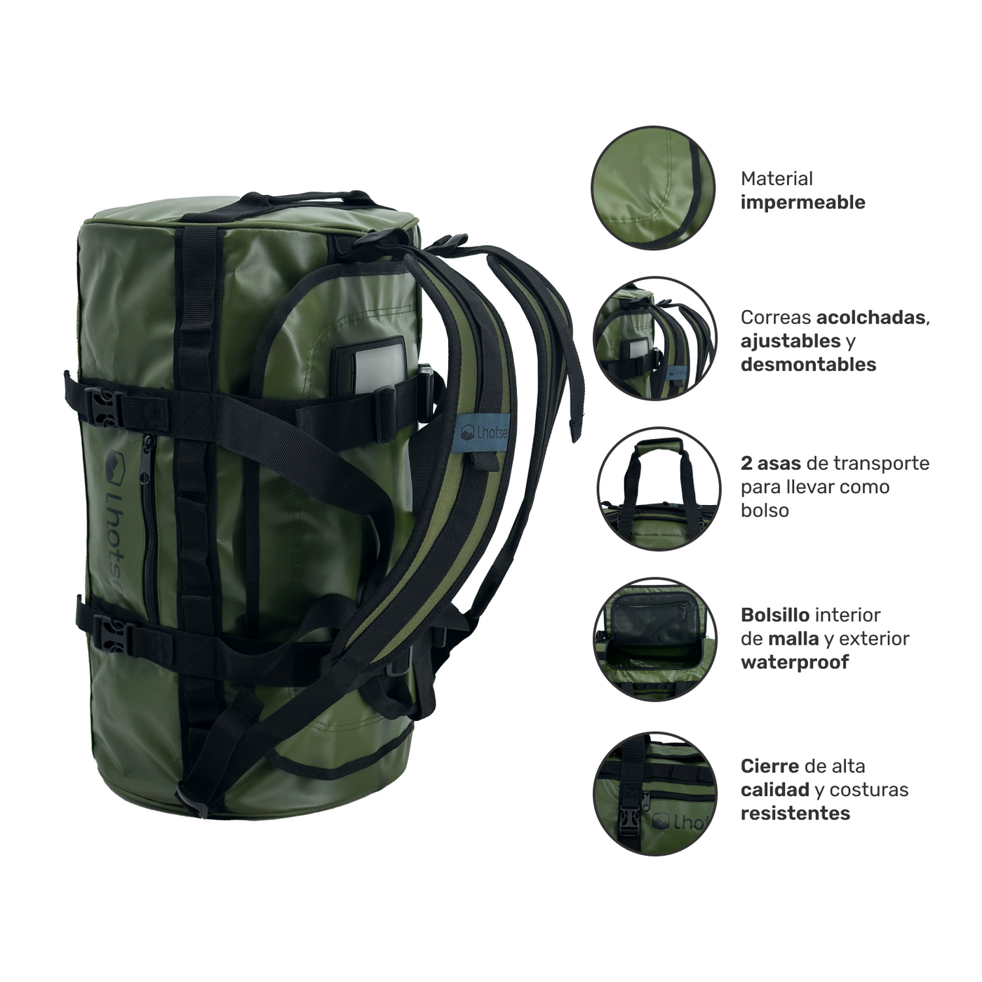 Pack Bolso Impermeable Vinson 60 Lts Green + Botella Coihue Lhotse