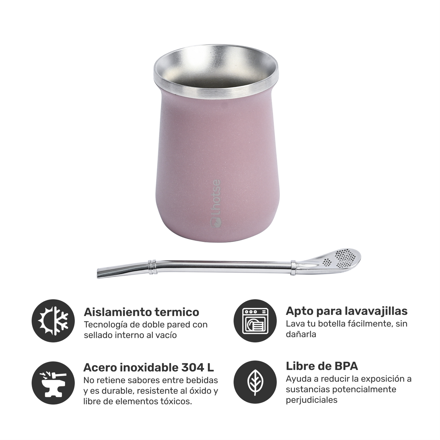 Mate Acero Inoxidable con Bombilla Lhotse Pink