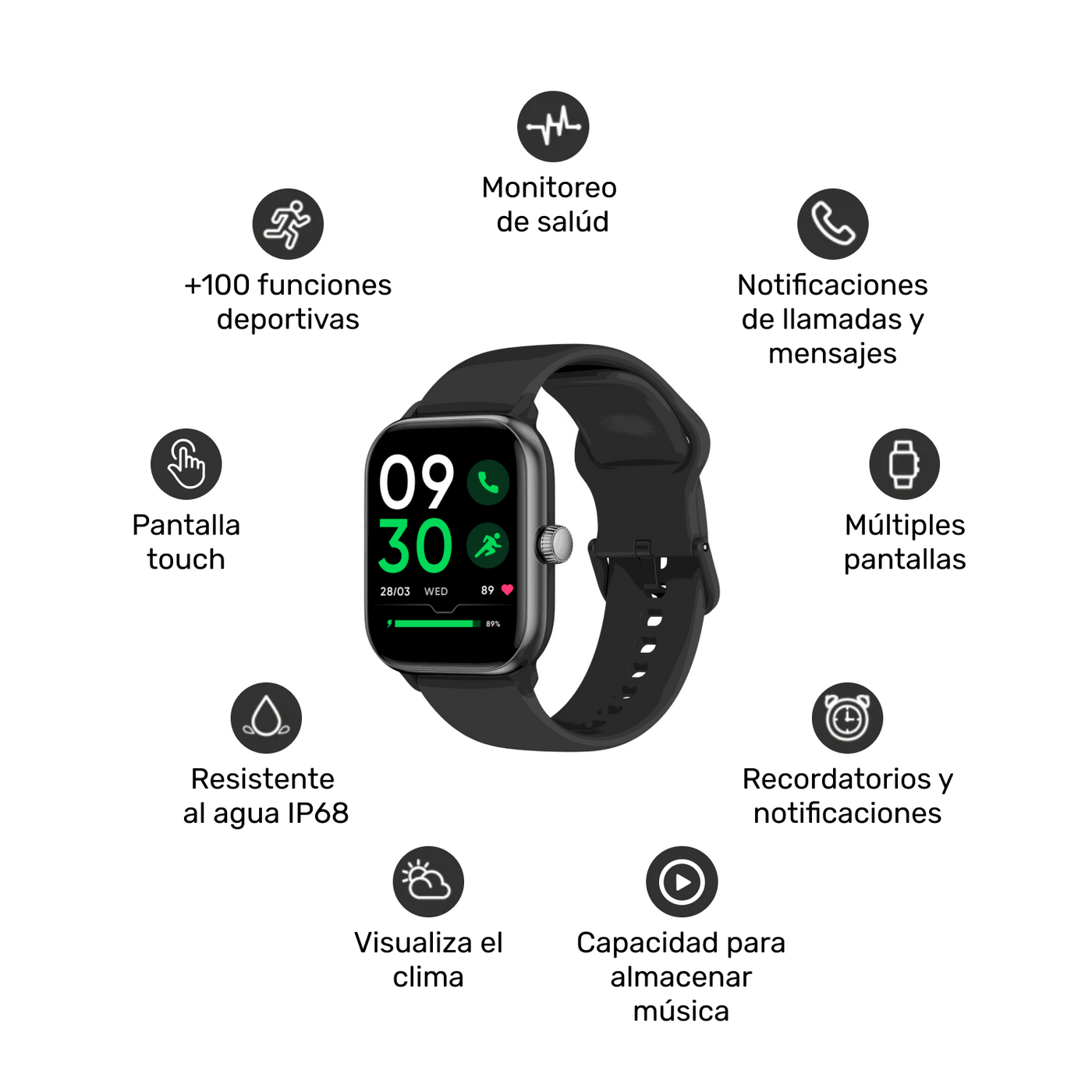 Pack Smartwatch Black Rhythm + Audífonos Cream WavePro