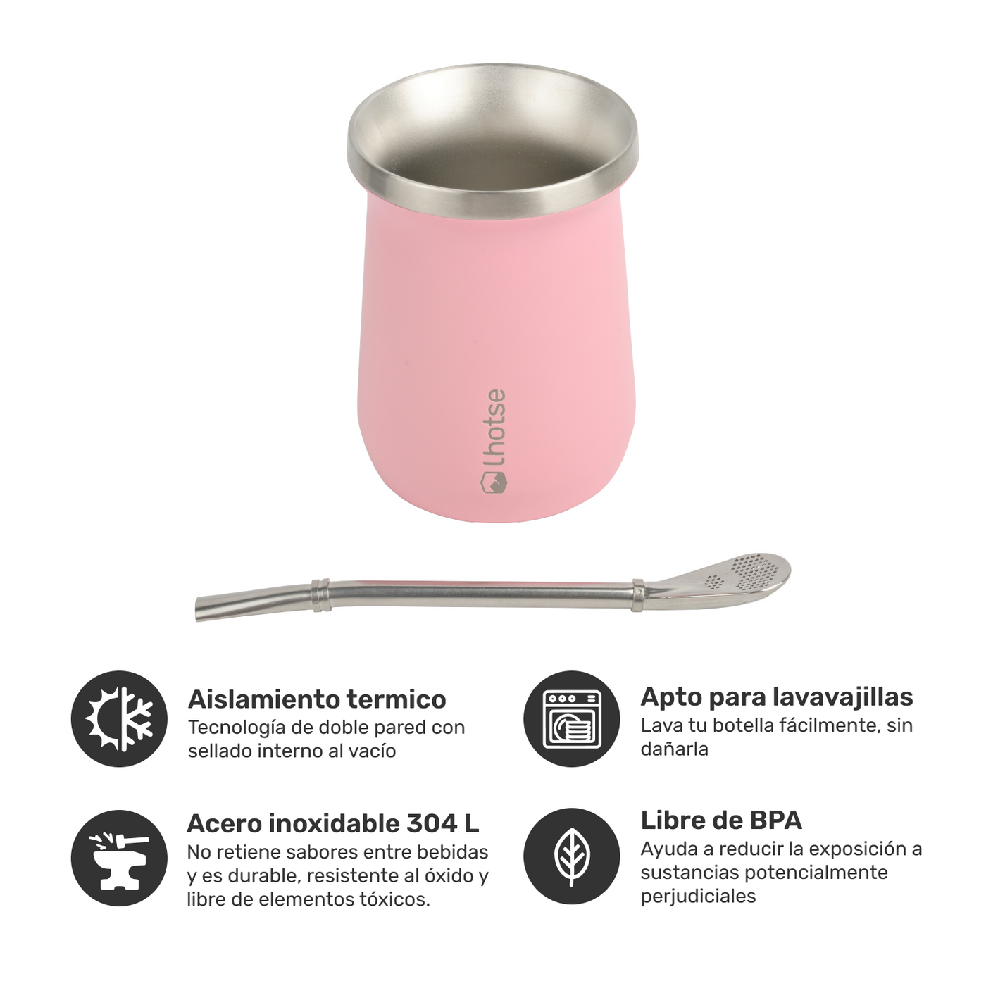 Mate Acero Inoxidable con Bombilla Lhotse Light Pink