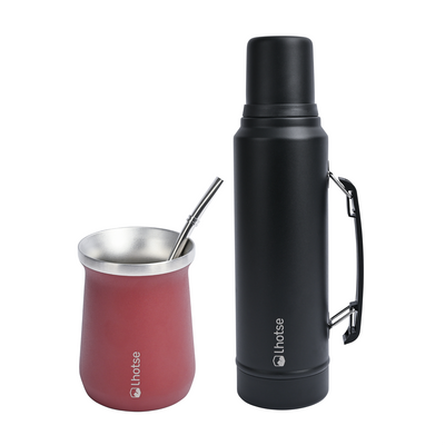 Termo Liquido Black 1,3 lts + Mate Bombilla Red Lhotse