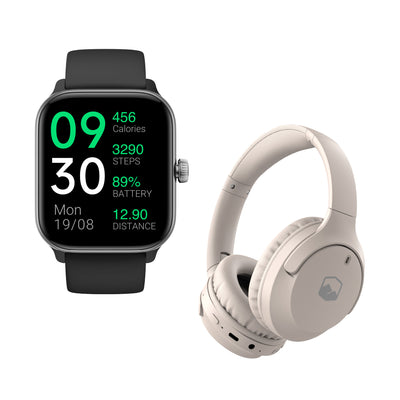 Pack Smartwatch Black Rhythm + Audífonos Cream WavePro