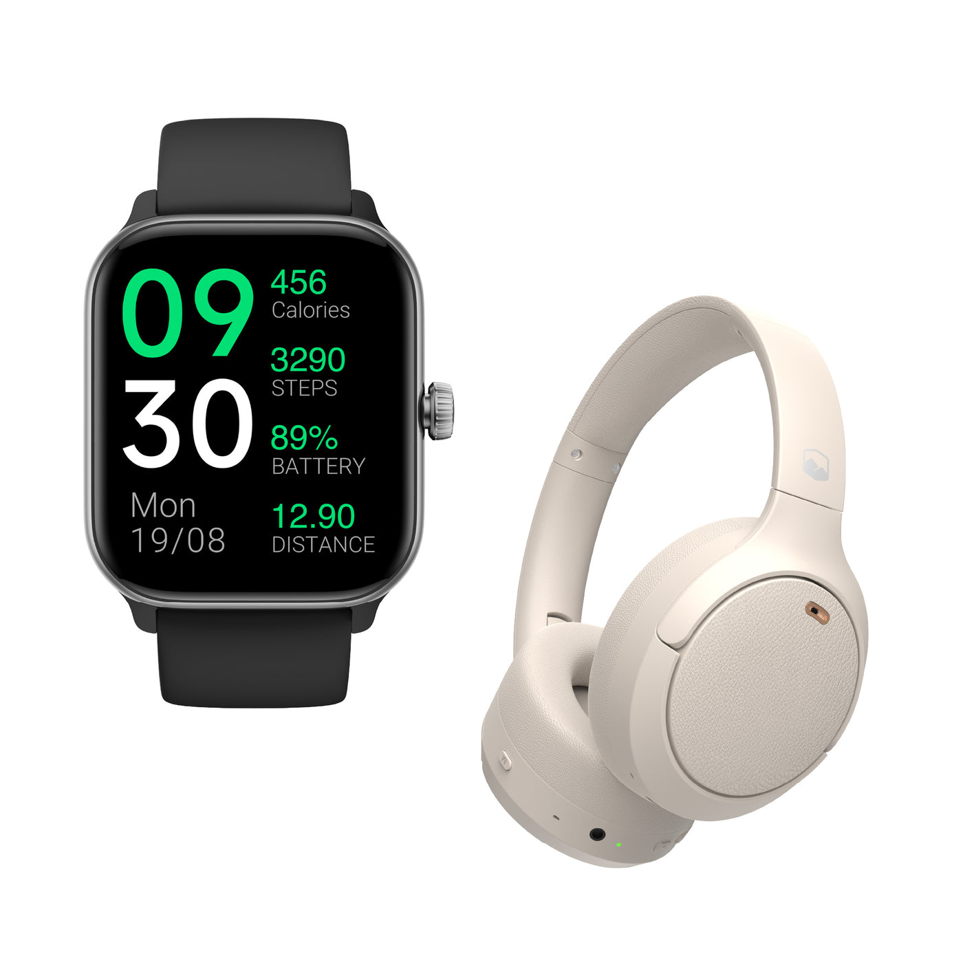 Pack Smartwatch Black Rhythm + Audífonos Cream BeatMaster