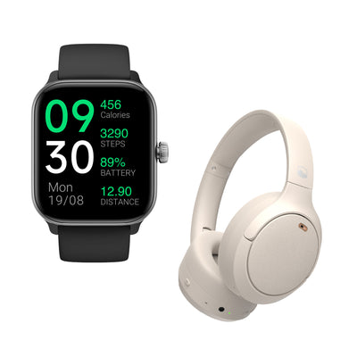 Pack Smartwatch Black Rhythm + Audífonos Cream BeatMaster