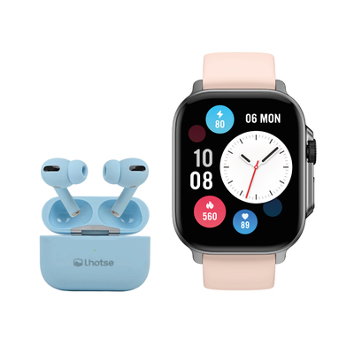 Pack Smartwatch Connect S03 Pink + Audífono RM7 Blue Lhotse