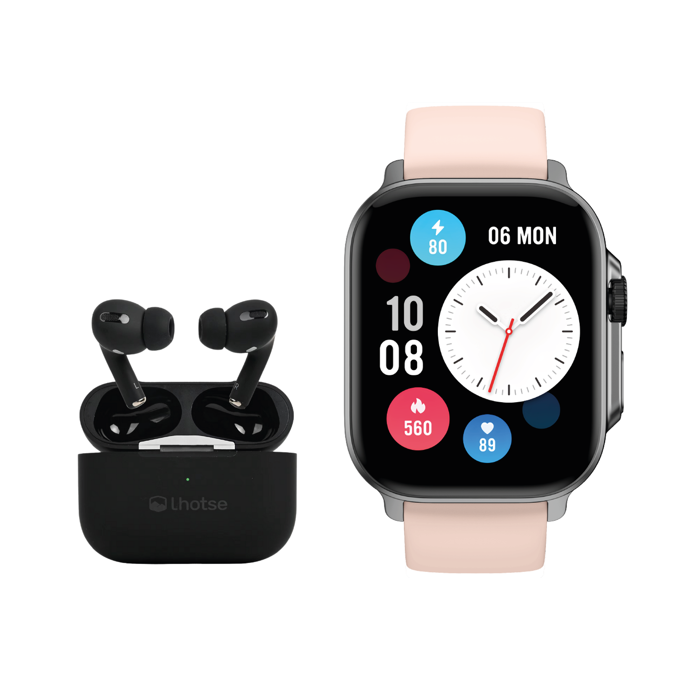 Pack Smartwatch Connect S03 Pink + Audífono RM7 Black Lhotse