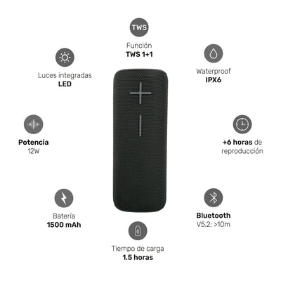 Parlante Portátil Inalámbrico Bluetooth Pulse On Black