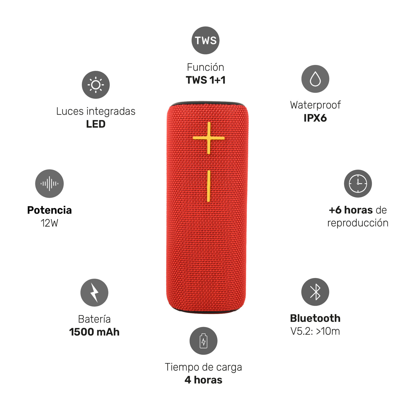 Parlante Portátil Inalámbrico Bluetooth Pulse On Red