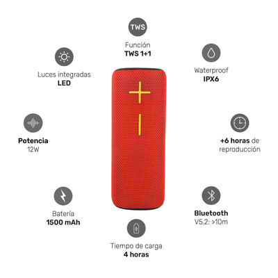 Parlante Portátil Inalámbrico Bluetooth Pulse On Red