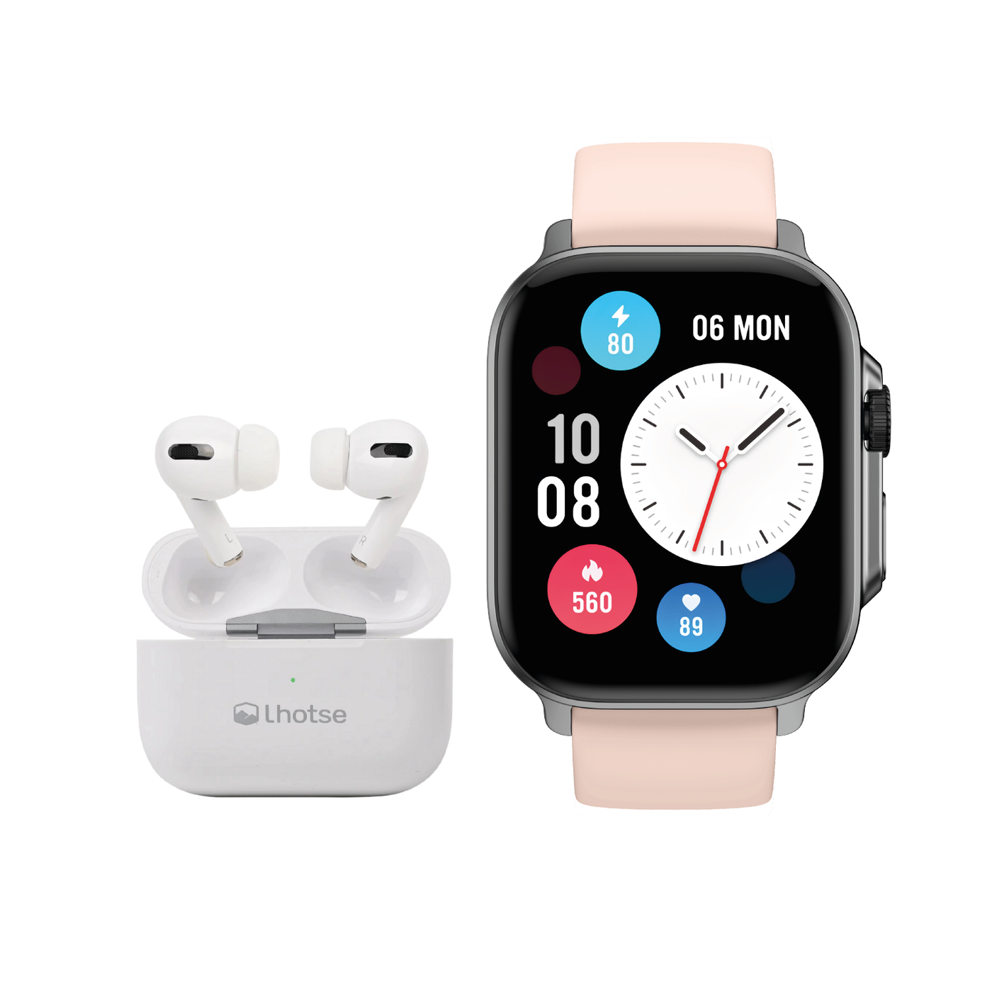 Pack Smartwatch Connect S03 Pink + Audífono RM7 Blanco