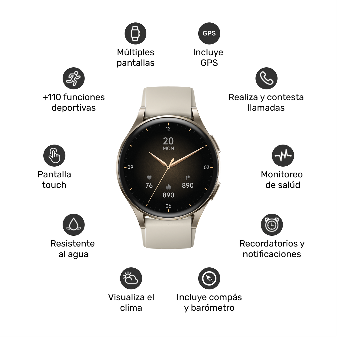 Pack Smartwatch Lhotse Vibe 05 Cream + Audífonos Deportivo