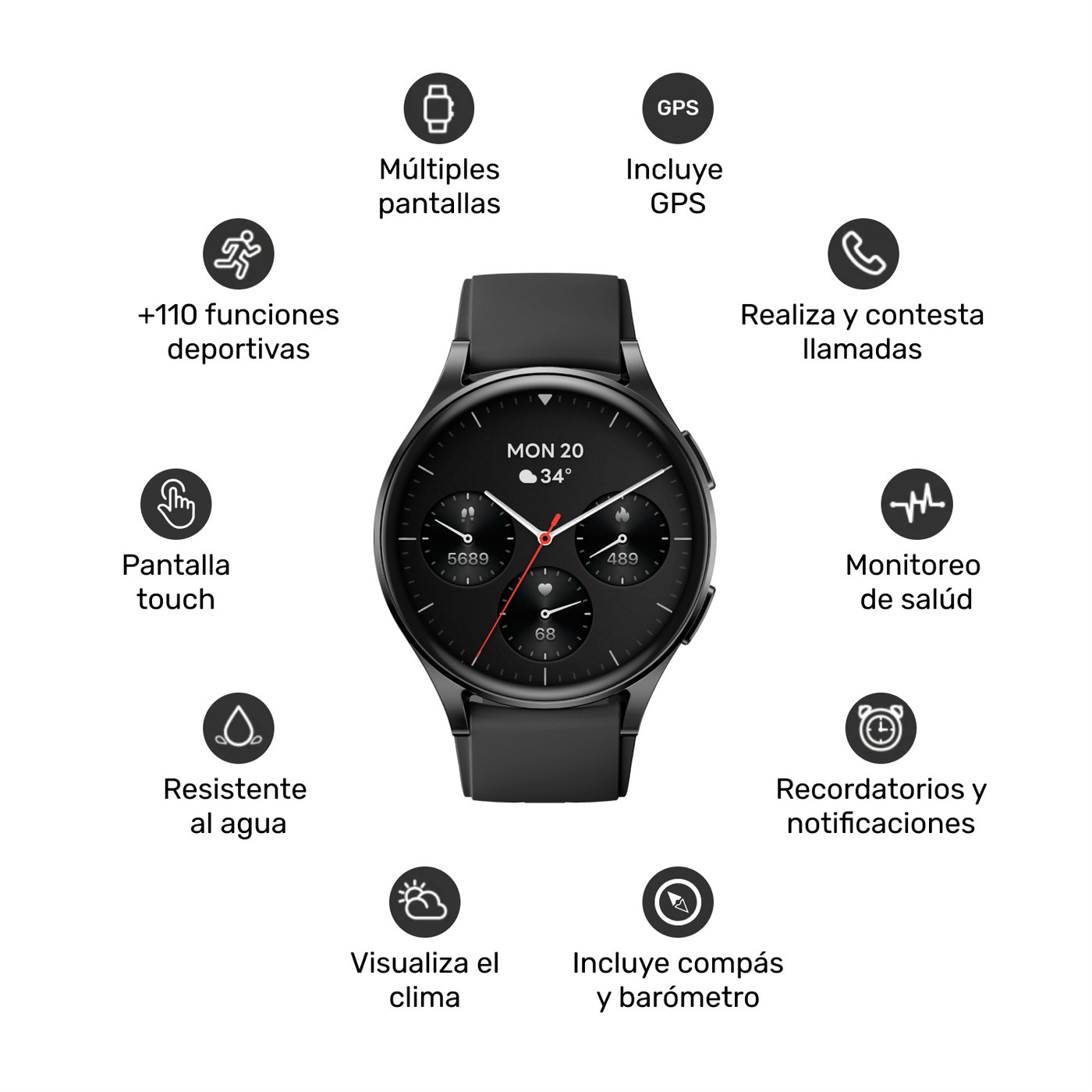 Pack Smartwatch Lhotse Vibe 05 Black + Parlante Azul